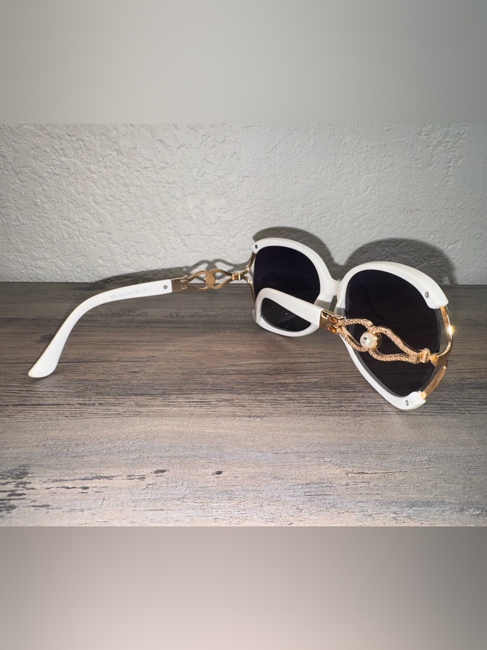 Women's White Sunglasses with Gold Decorative Chain Accent